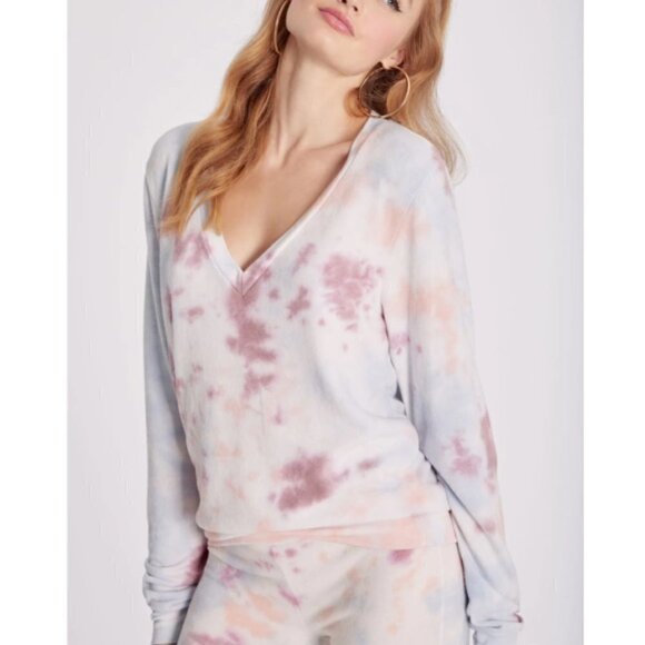 Wildfox Baggy Beach Jumper Deep-V Pullover Sweatshirt, Cloud Tie-Dye - Picture 1 of 2